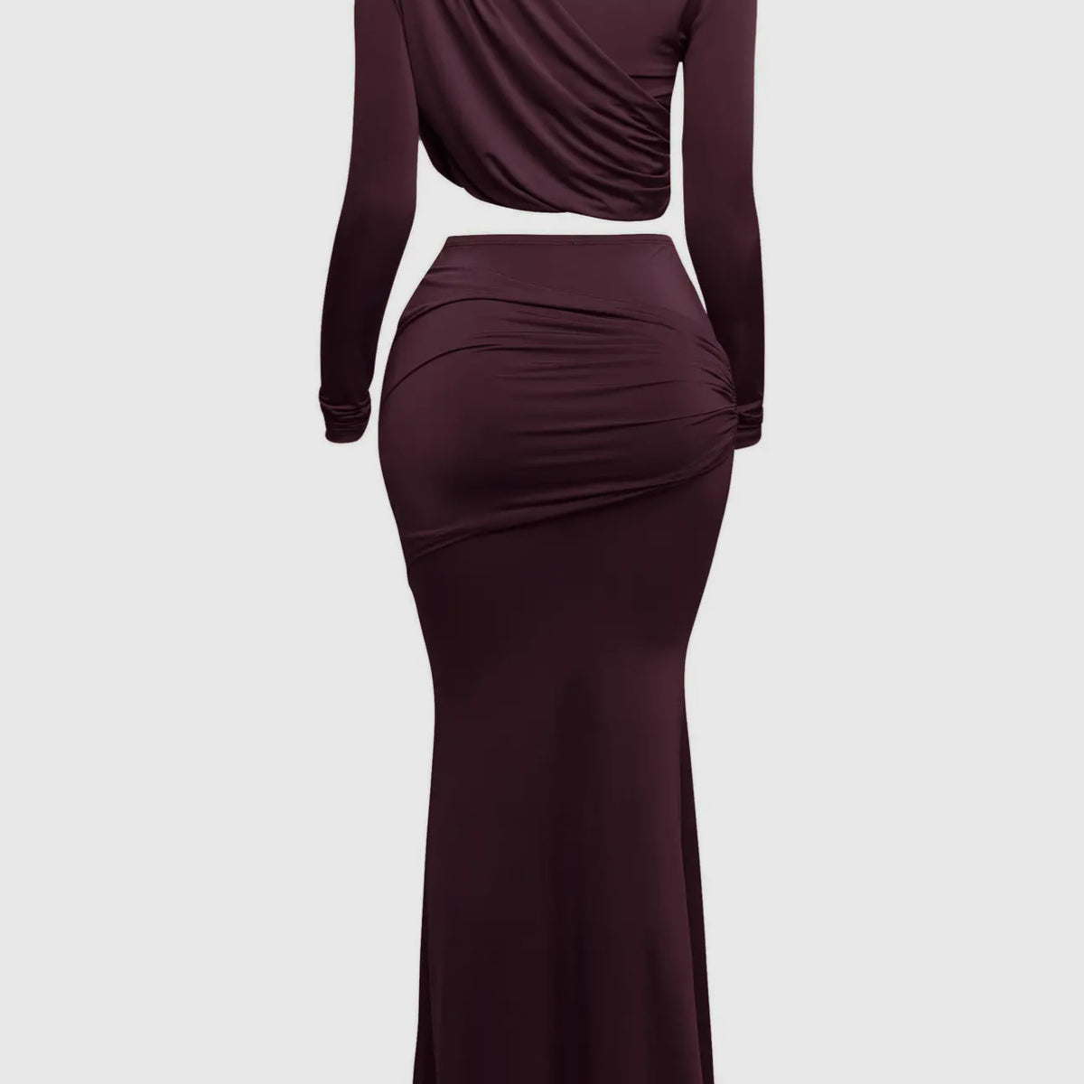 Shirring Detailed Long Sleeve Top and Maxi Skirt Set