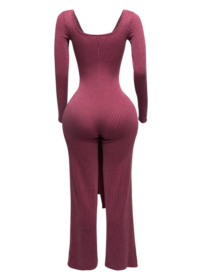 Front Tie Ribbed Jumpsuit