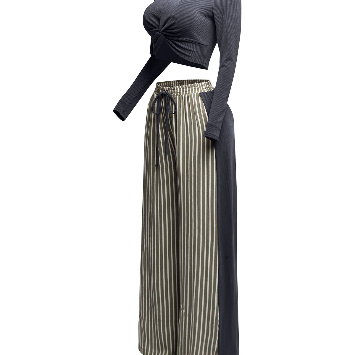 Ribbed Knotted Top And Wide Leg Pants
