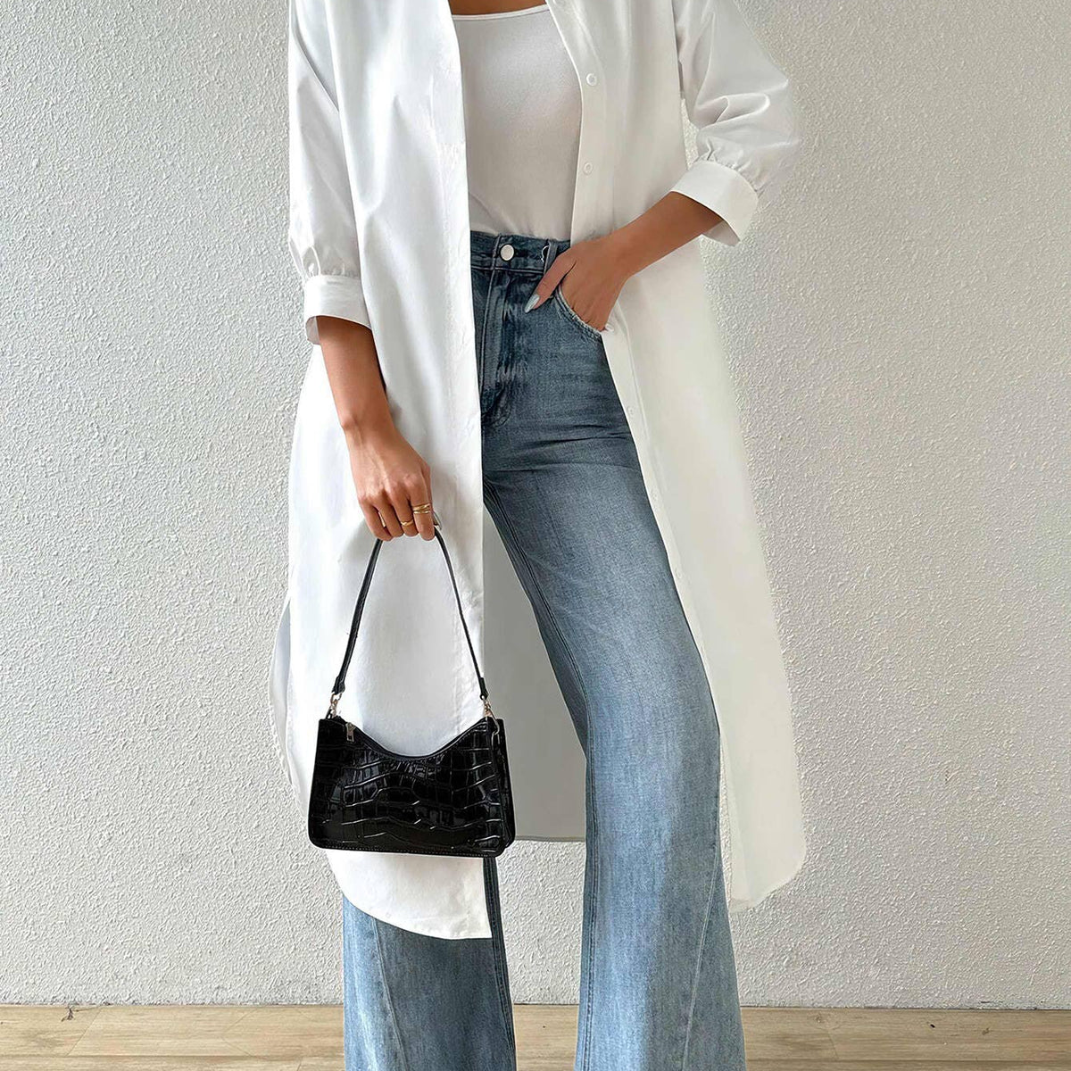 Versatile Mid-Sleeve Long Cardigan Shirt