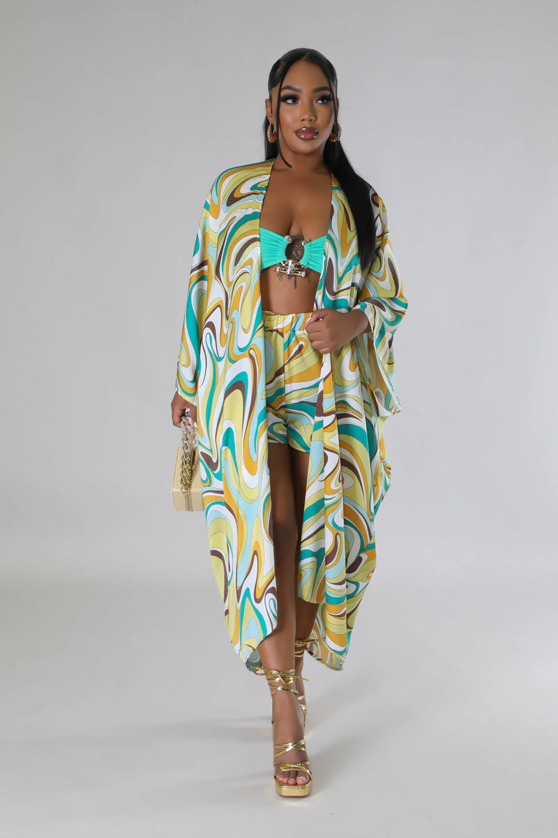 Abstract Pattern Cardigan & Shorts Set