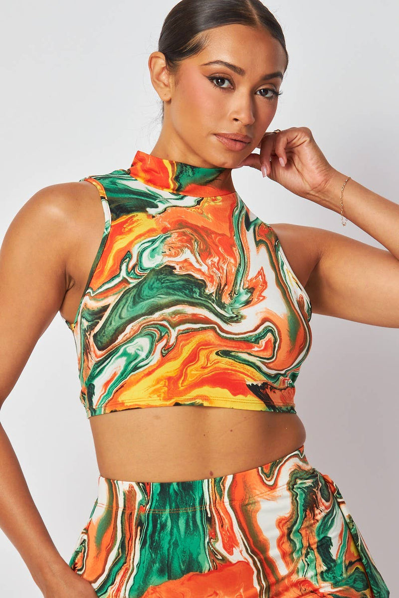 Marble Print Two-Piece Midi Skirt Set