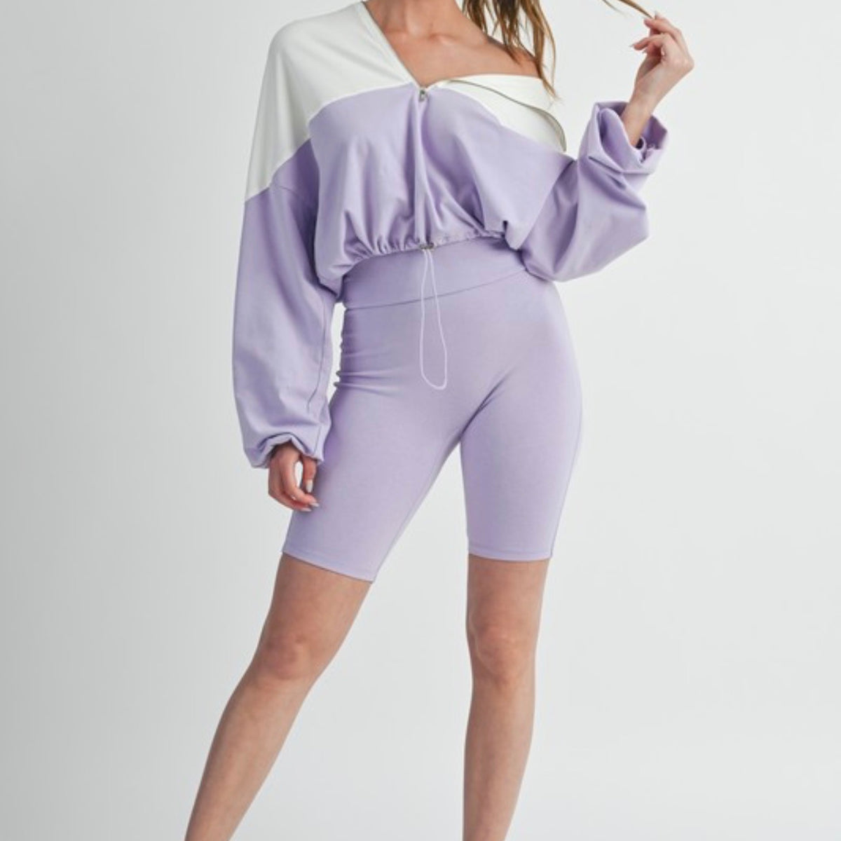 Cropped Jacket & High-Waisted Biker Shorts