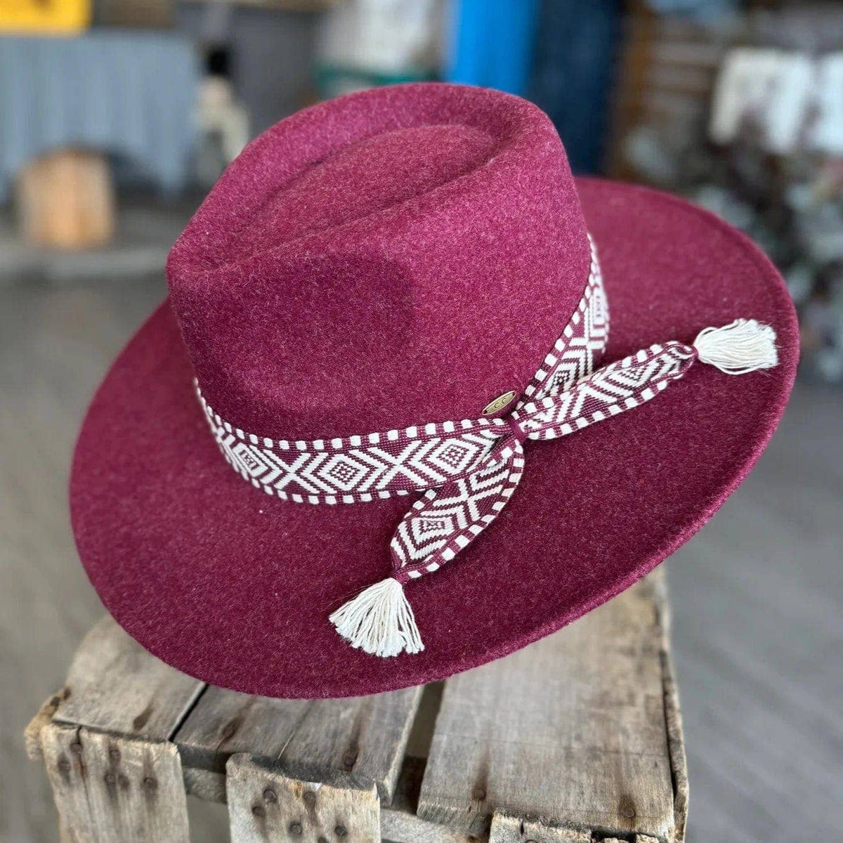 Lauren Felt Panama Brim Hat With Aztec Trim Band