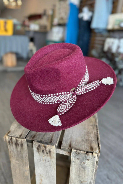Lauren Felt Panama Brim Hat With Aztec Trim Band