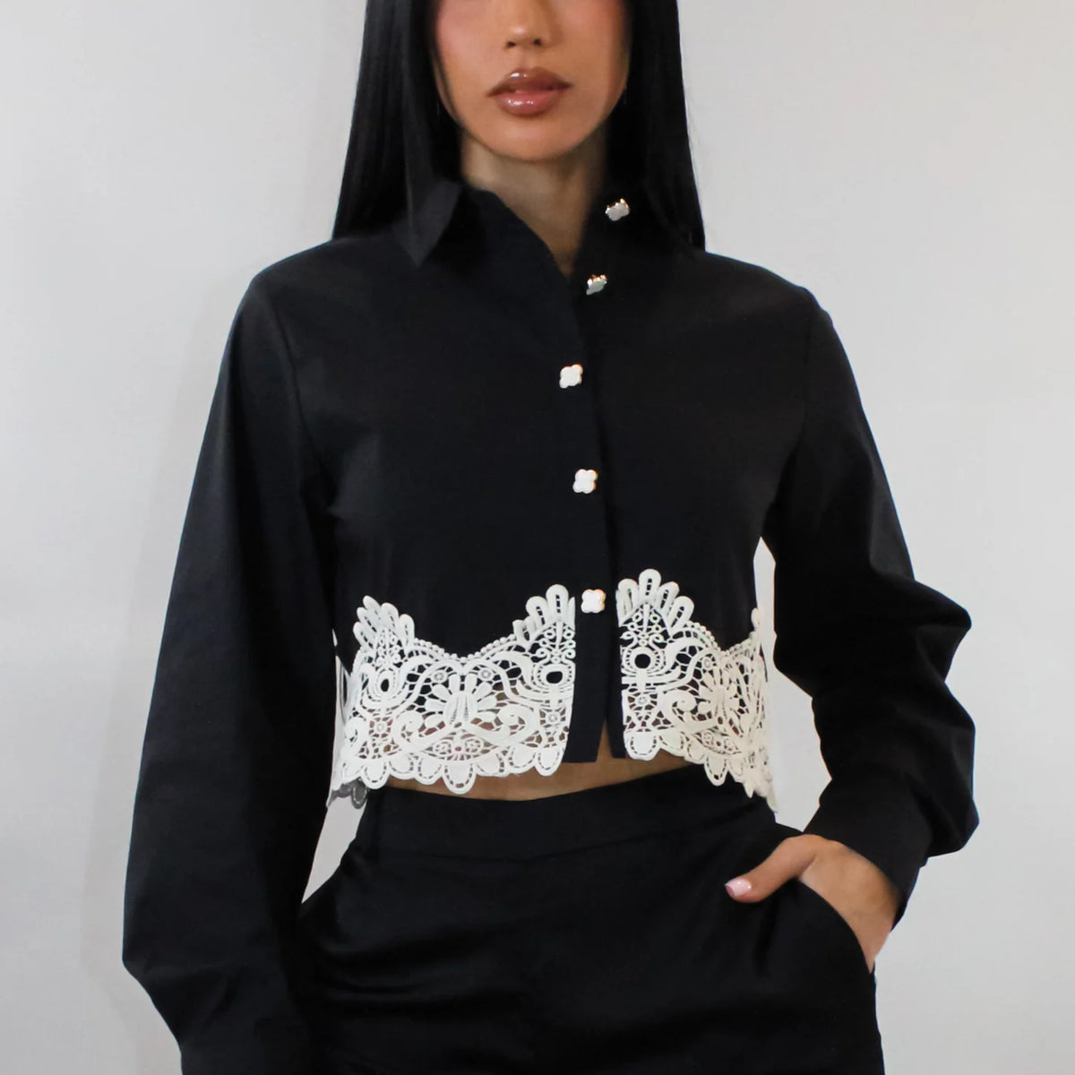 Black Lace Hem Top