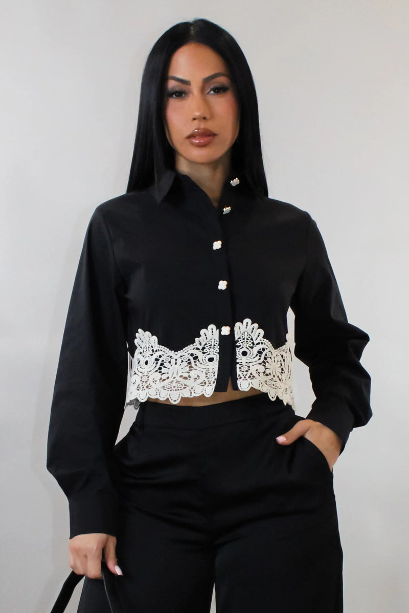 Black Lace Hem Top