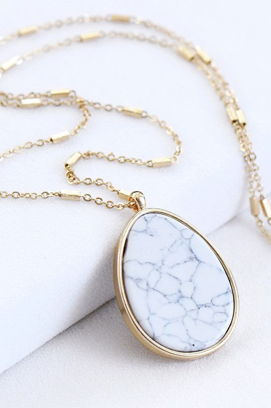 Natural Stone Teardrop Pendant Necklace