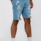 Distressed Stretch Denim Shorts