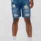 Distressed Stretch Denim Shorts