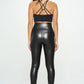 High Waist PU Leather Corset Cincher  Pants