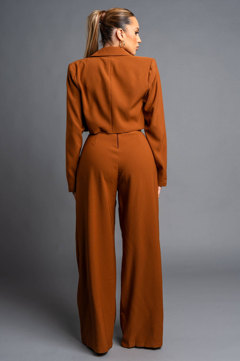 Twill Cropped Blazer & Jumpsuit Set