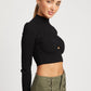 MOCK NECK CROP TOP WITH CUT OUT