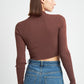 MOCK NECK CROP TOP WITH CUT OUT