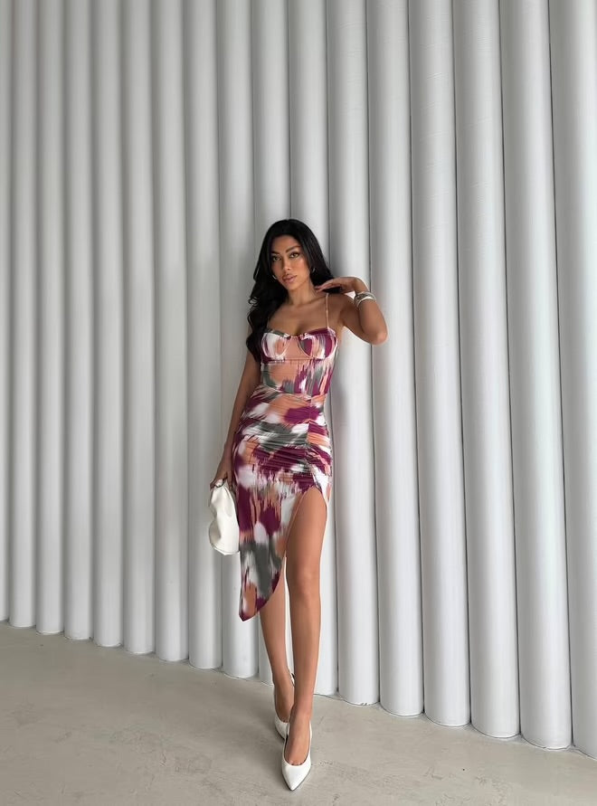 Multi Color Adjustable Strap Dress