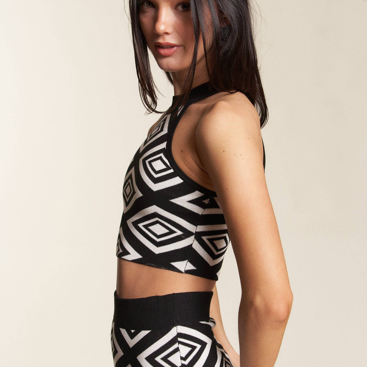 Patterned Knit Crop Tank Skirt Set