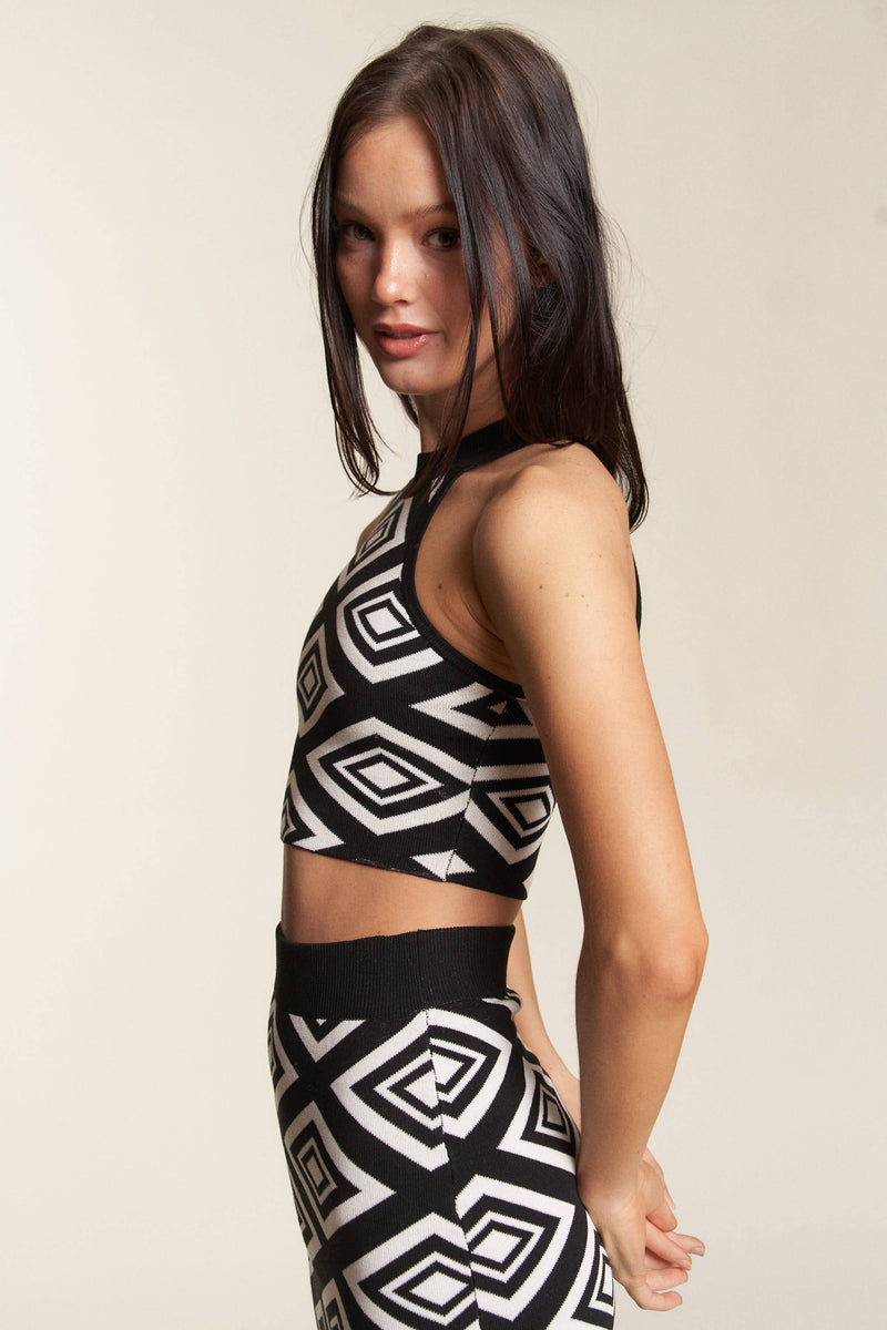 Patterned Knit Crop Tank Skirt Set