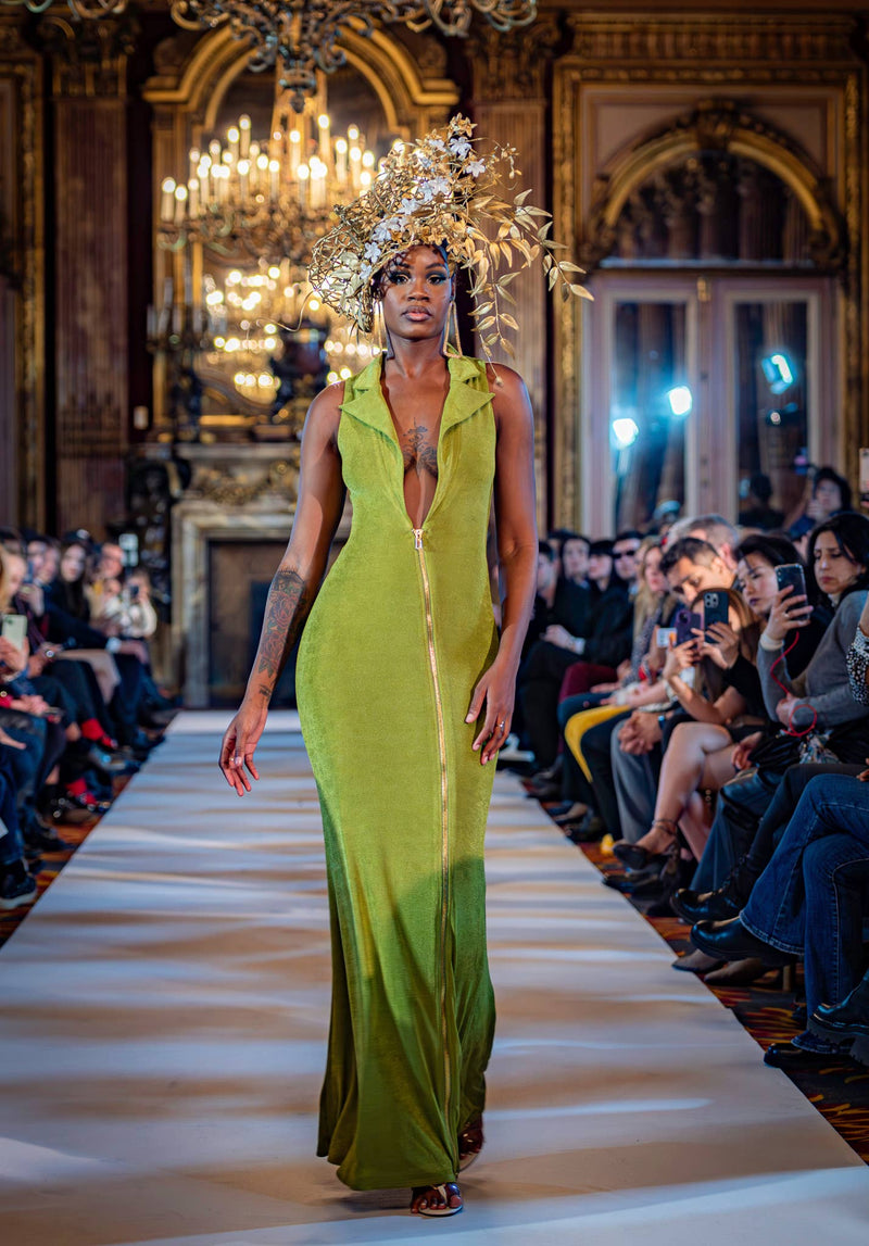 Olive Deep V Neck Maxi