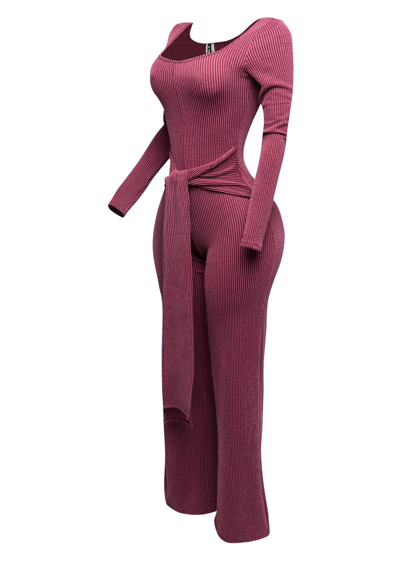 Front Tie Ribbed Jumpsuit