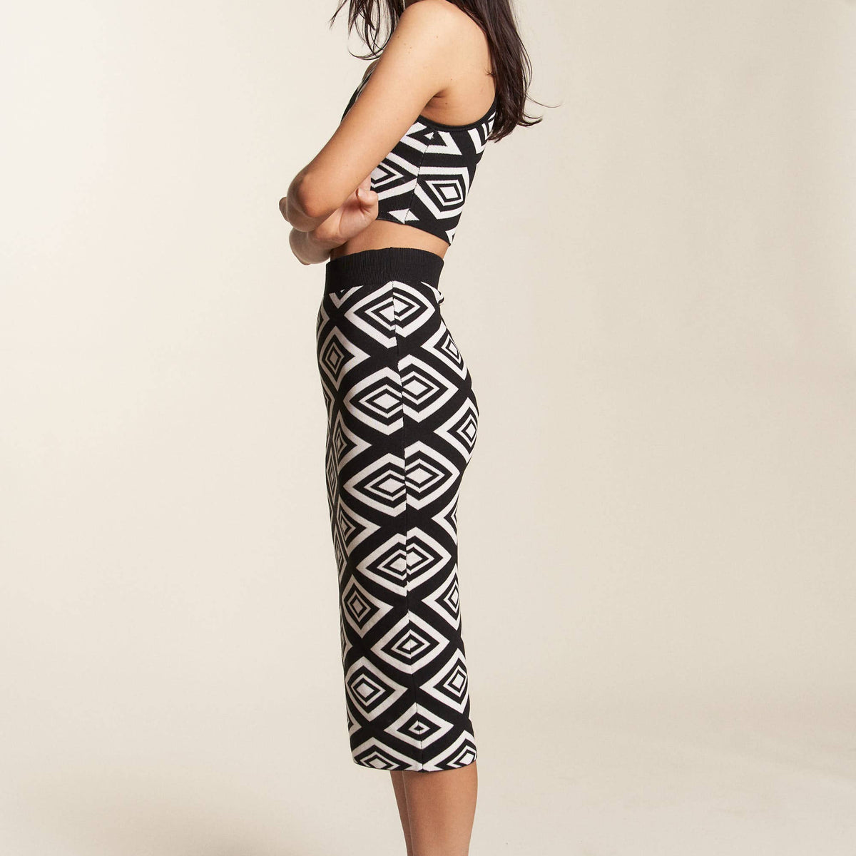 Patterned Knit Crop Tank Skirt Set