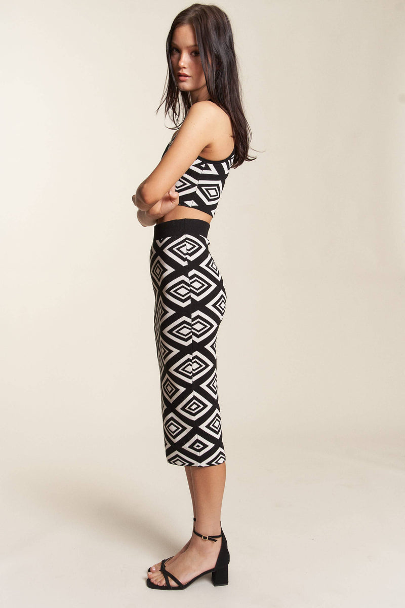 Patterned Knit Crop Tank Skirt Set