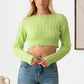 Cable Pattern Long Sleeve Crop Sweater Top