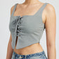 SQUARE NECK TOP WITH LACE UP FRONT