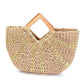 Wooden Handle Metallic Straw Basket Tote