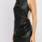 HALTER NECK LEATHER MINI DRESS