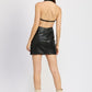 HALTER NECK LEATHER MINI DRESS