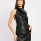 HALTER NECK LEATHER MINI DRESS