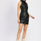 HALTER NECK LEATHER MINI DRESS