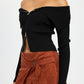 ZIP FRONT BARDOT SHOULDER TOP