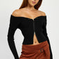 ZIP FRONT BARDOT SHOULDER TOP