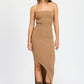 ASYMMETRICAL RIBBED MAXI TUBE DRESS