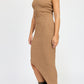 ASYMMETRICAL RIBBED MAXI TUBE DRESS