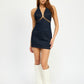 HALTER NECK MINI DENIM DRESS WITH CUT OUT