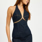 HALTER NECK MINI DENIM DRESS WITH CUT OUT