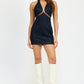 HALTER NECK MINI DENIM DRESS WITH CUT OUT