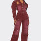 Vintage Inspired Utility Burgundy Jumpsuit