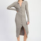 BUTTONED LONG SLEEVE CABLE KNIT DRESS