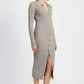 BUTTONED LONG SLEEVE CABLE KNIT DRESS