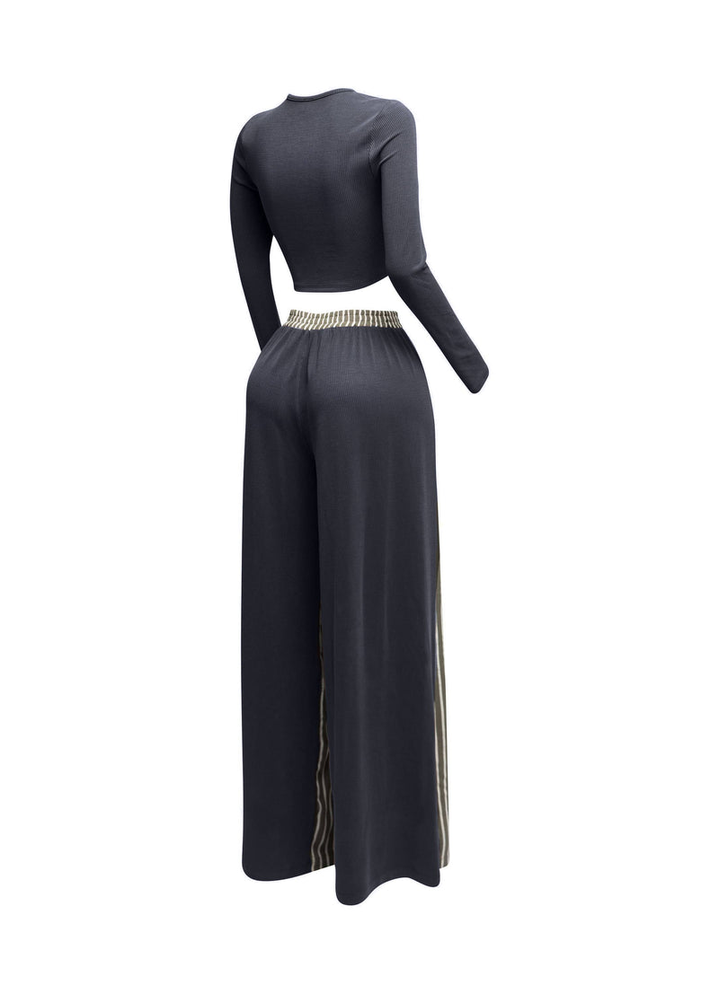 Ribbed Knotted Top And Wide Leg Pants