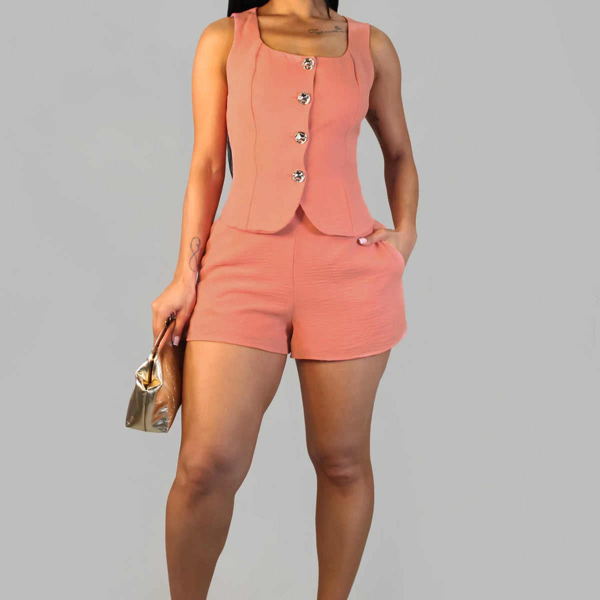 Coral Tailored Vest & Shorts Set
