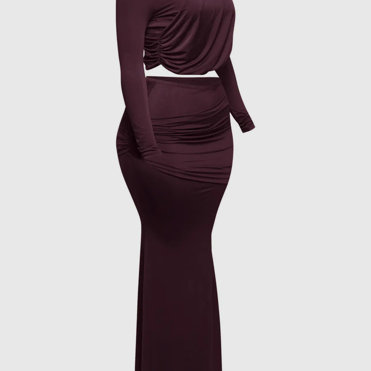 Shirring Detailed Long Sleeve Top and Maxi Skirt Set