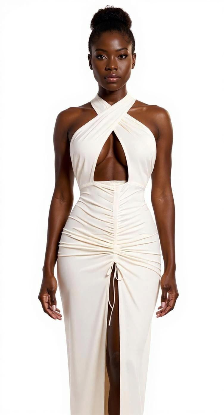 Ivory Cutout Halter Dress