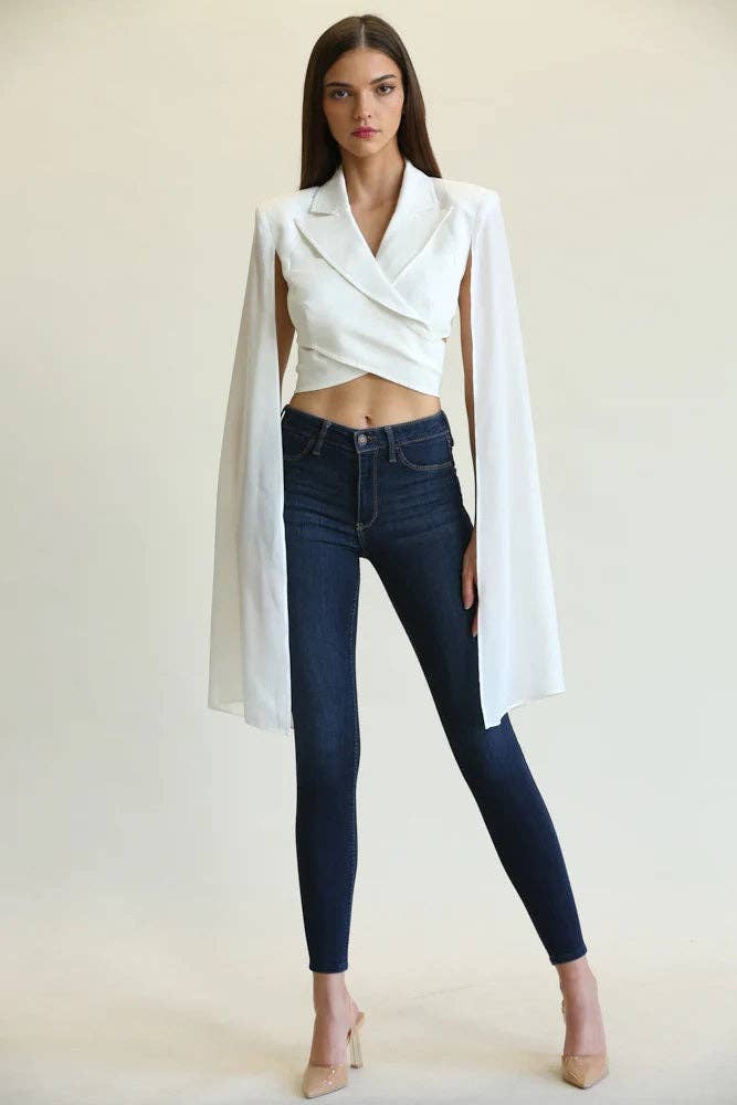 Criss-Cross Front Cropped Top With Cape Sleeves