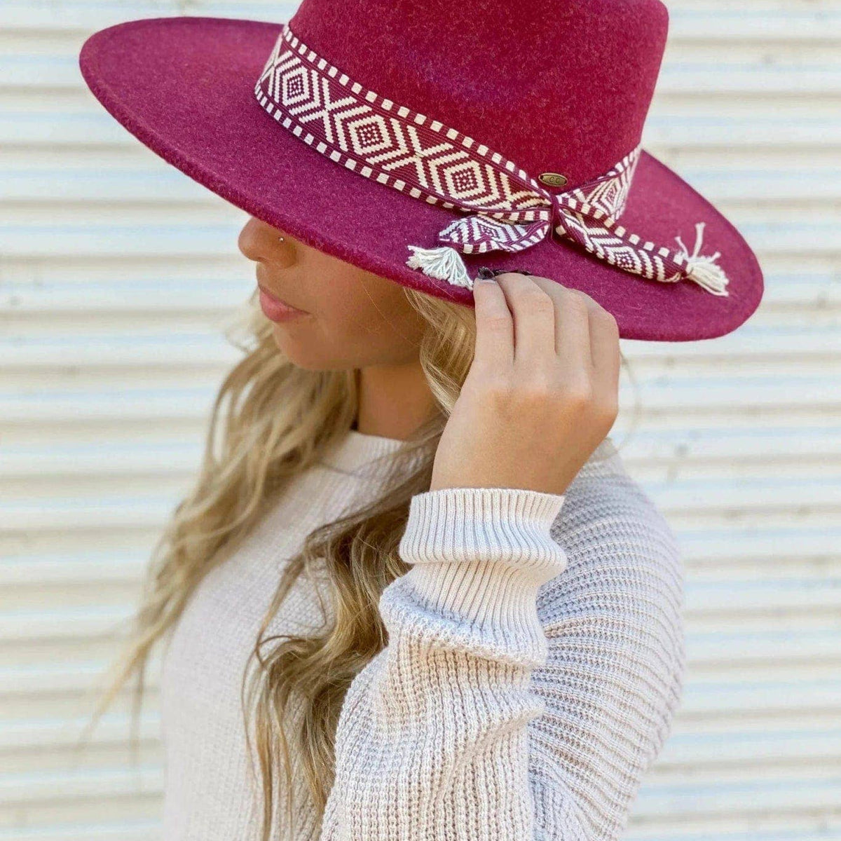 Lauren Felt Panama Brim Hat With Aztec Trim Band