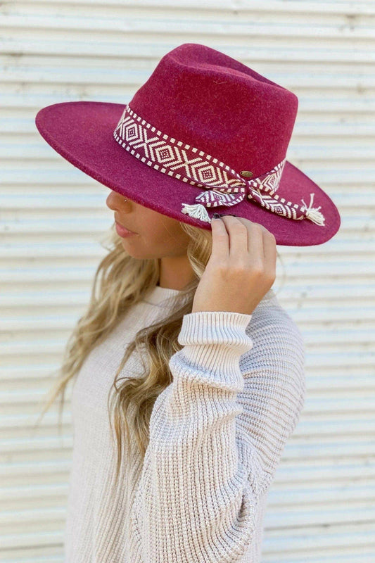 Lauren Felt Panama Brim Hat With Aztec Trim Band