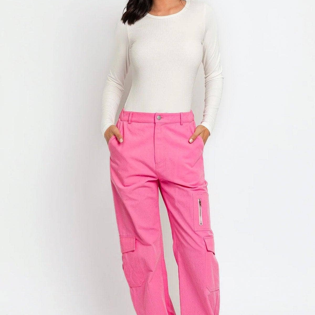 High Waisted Wide Leg Pockets Cargo Pants